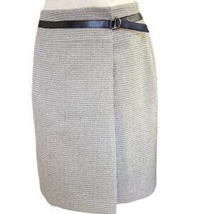 Alfani Woven Faux Wrap Skirt Attached Belt Sz 10 Beige 143i